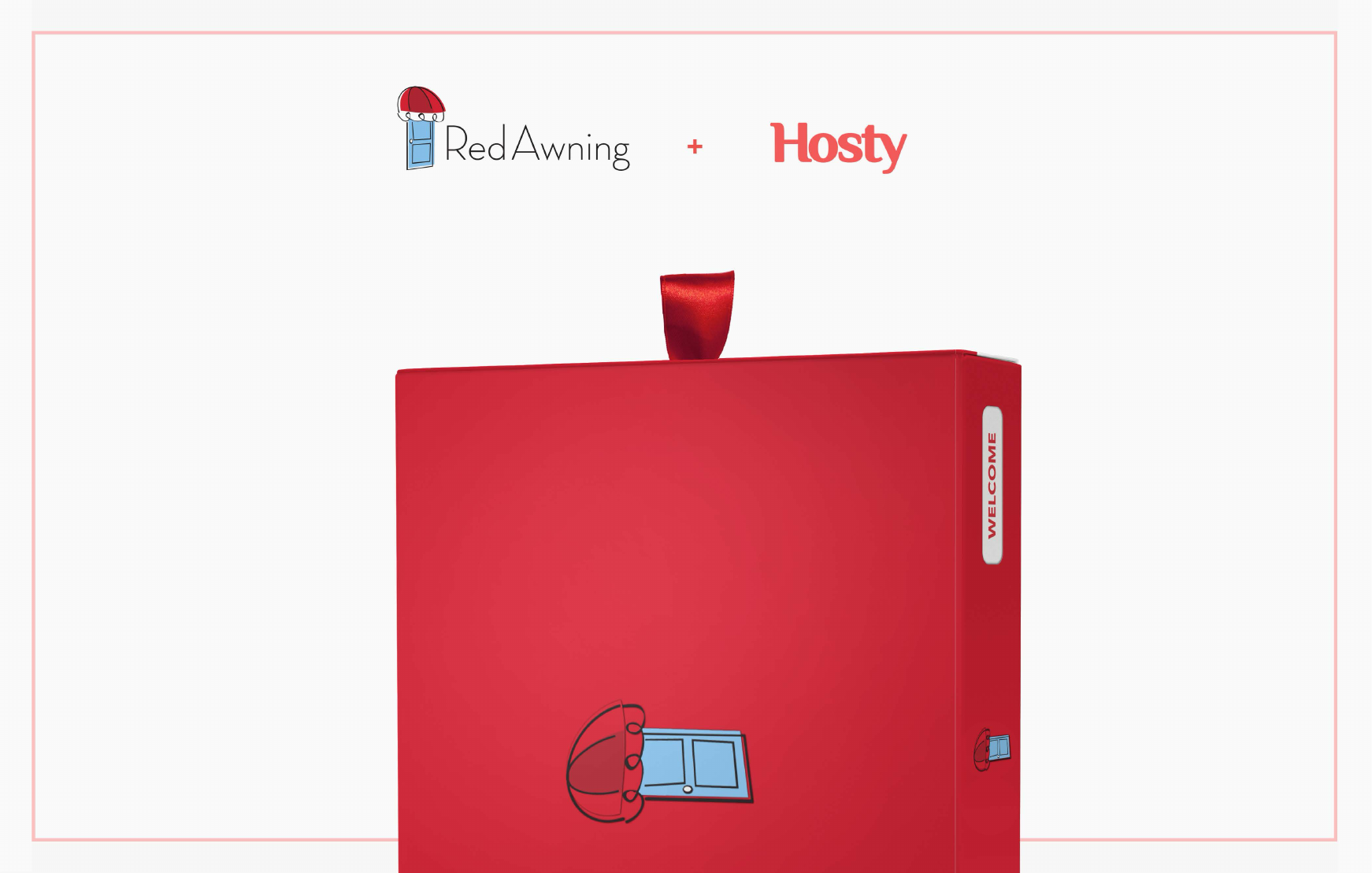 RedAwning white-label Hosty box concept with a branded welcome card and traveler amenities